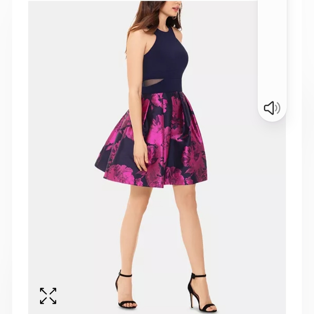 X by XSCAPE Halter-neck Fit & Flare Dress, Fuchsia/Navy, Size 2